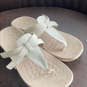 Cream White Leather-Look Thong Sandals